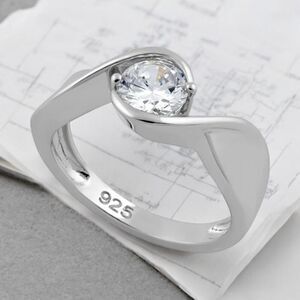 Sterling Silver Twisted Round Clear CZ Ring Sizes 7,8